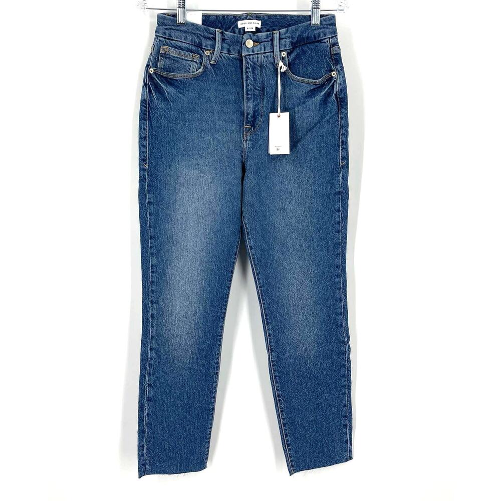 Good American Good Crop Raw Hem Slim Jeans Blue 940 Size 8/29 NWT‎